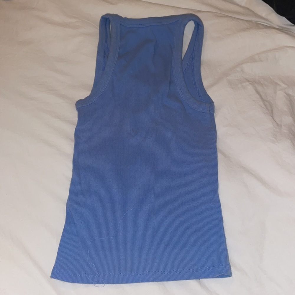 Zara Blue Ribbed Tank Top - Picture 5 of 8